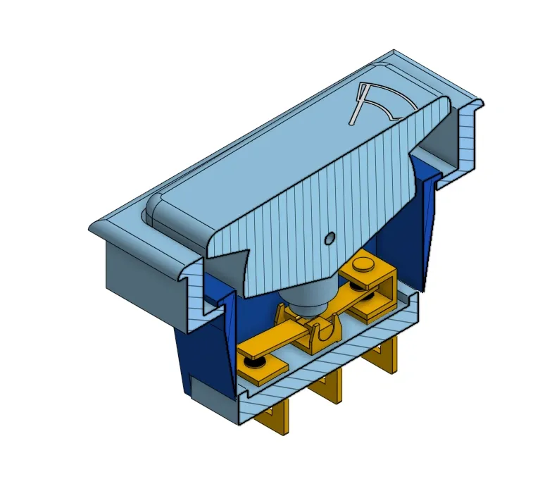 3D CAD study of a replacement Clear Hooters switch mechanism, view 1